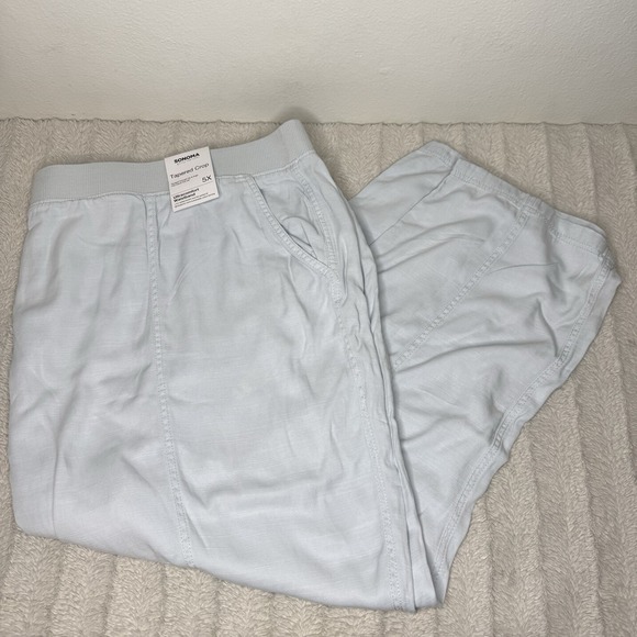 Sonoma Pants - Sonoma Womens 5X Tapered Crop Pants Still Blue Lyocell Linen Pockets Comfort New